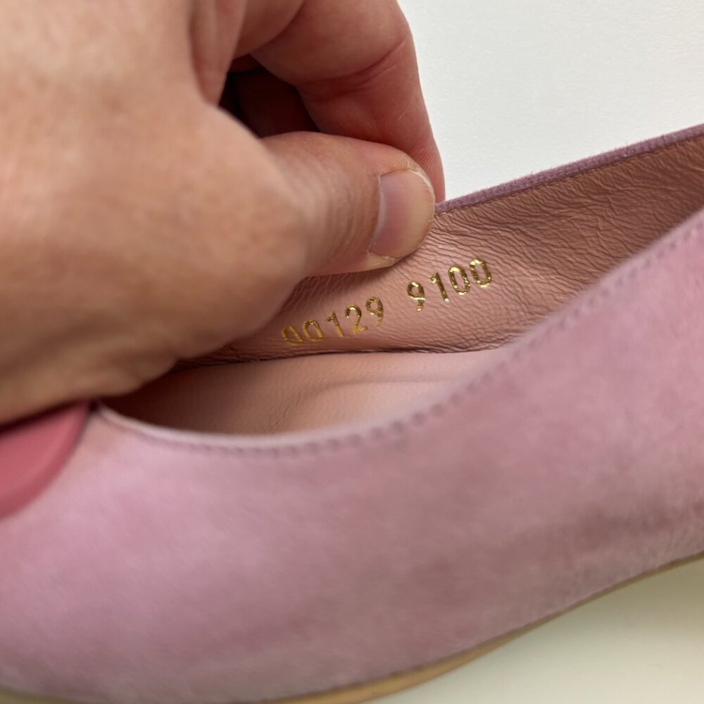 Pretty Ballerinas Suede‎ Slingback Flats 38 Pink Buckle Pointed Toe Spain - Picture 6 of 7